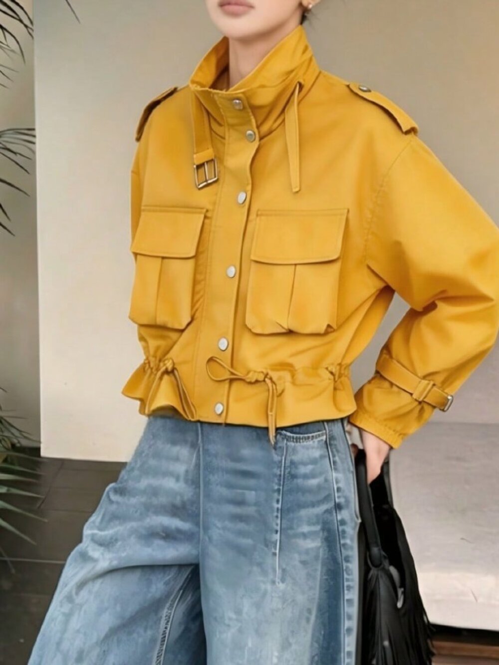 Canary Yellow Casual Women's Utility Jacket